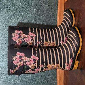 Joules tall flowered/striped boots